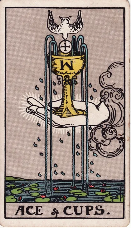 Carta Ás de Copas, do tarô Rider-Waite