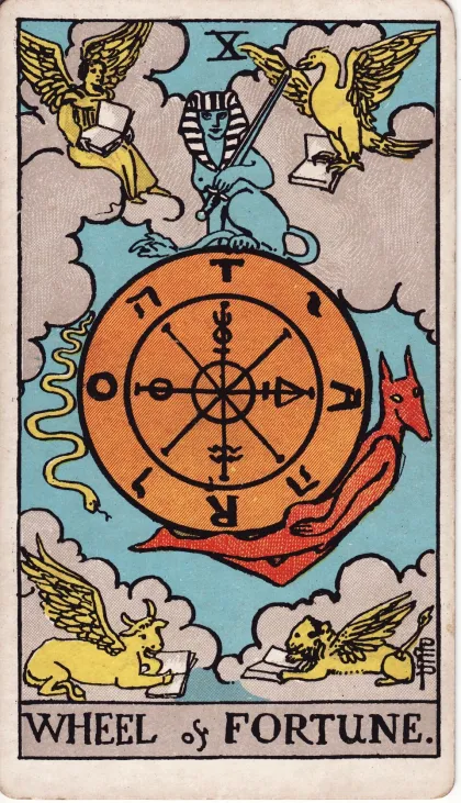 Carta A Roda da Fortuna, do tarô Rider-Waite